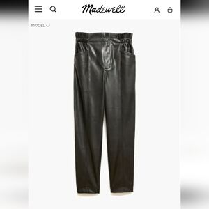 Madewell Vegan Leather Pull-On Paperbag Pants, Size 14 in Black, NWT